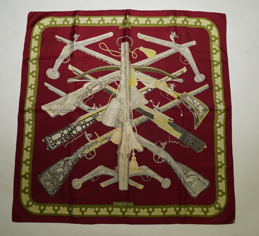 A Hermes silk scarf 'Diane', boxed. Condition - fair